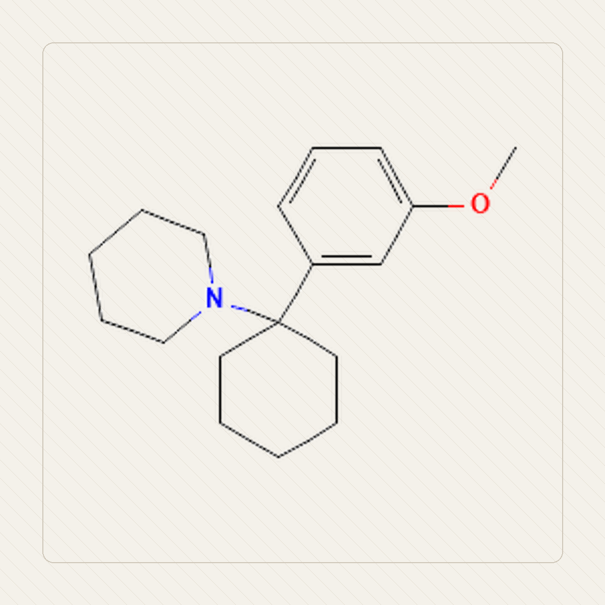 3-MeO-PCP 3-metoksyfencyklidyna, illustration pédagogique de la structure moléculaire
