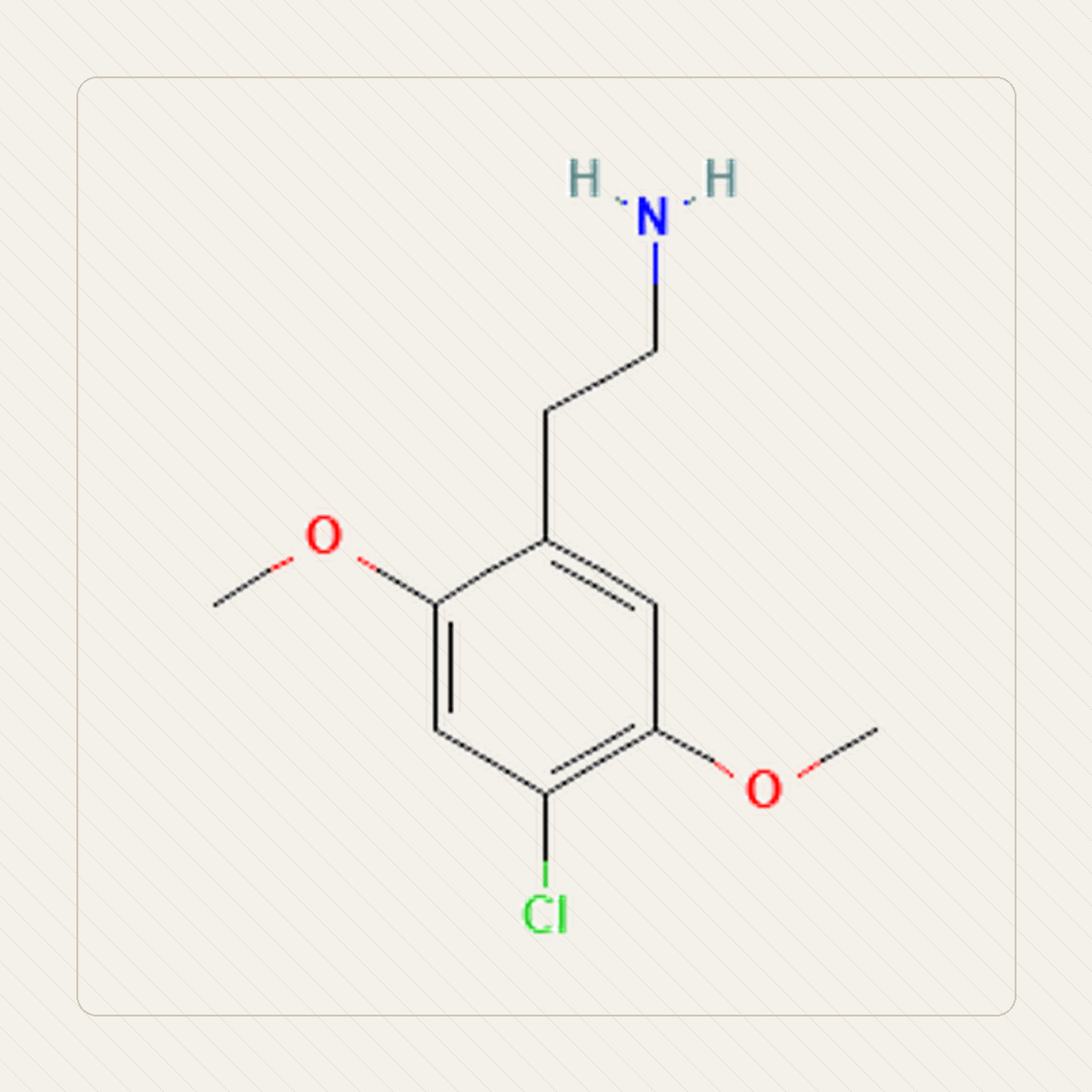 2C-C 2,5-dimetoksy-4-chlorofenetyloamina, illustration pédagogique de la structure moléculaire