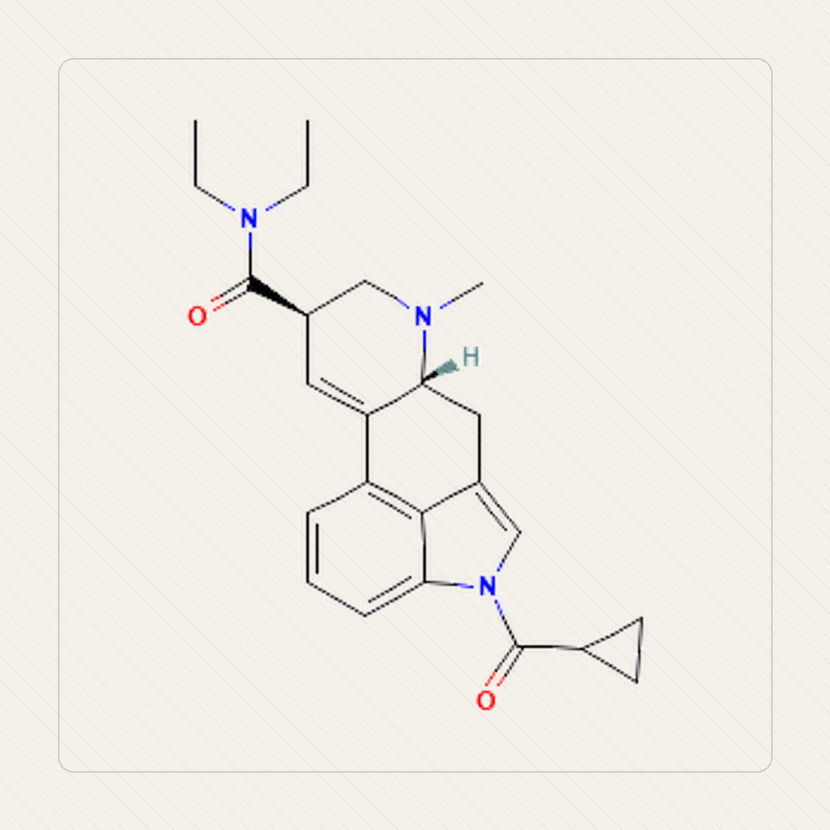 1cP-LSD 1-cyclopropionylo-LSD, illustration pédagogique de la structure moléculaire