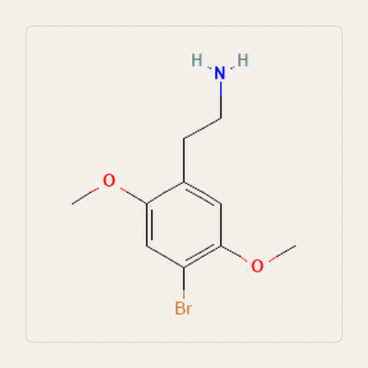 2C-B 4-bromo-2,5-dimetoksyfenetyloamina, illustration pédagogique de la structure moléculaire